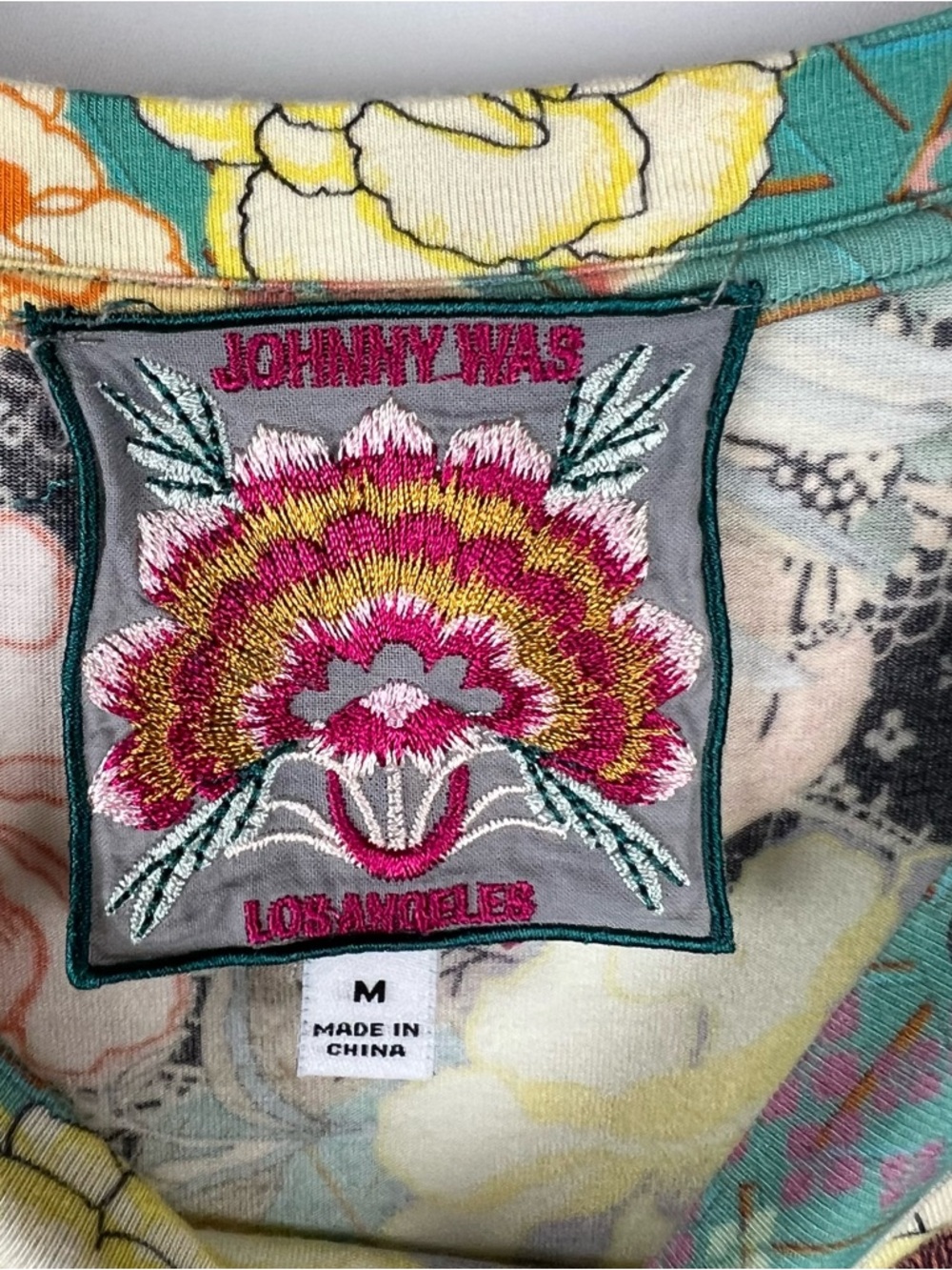 Johnny Was Millay Floral Viscose Short Sleeve Tee Turquoise Orange Yellow Size M - Picture 7 of 9